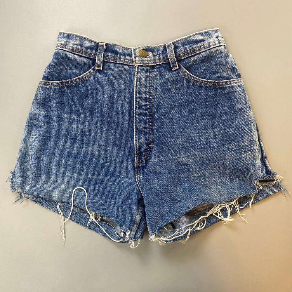 Récital Jean Shorts Womens 25 ?? Blue Acid Wash Upcycle Cutoffs Indie Sleaze DIY